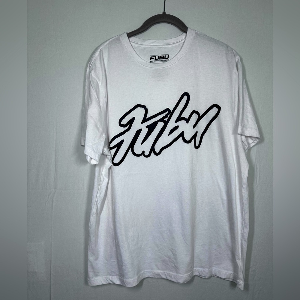 FUBU White Short Sleeve Logo T-Shirt Tee Crew Neck Mens Size Large (42-44)